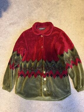 Vintage 90s Black Diamond Button Up Fleece Jacket Size Medium